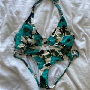 MILLY CABANA SWIM BIKINI TEAL BLUE FLOWERS!